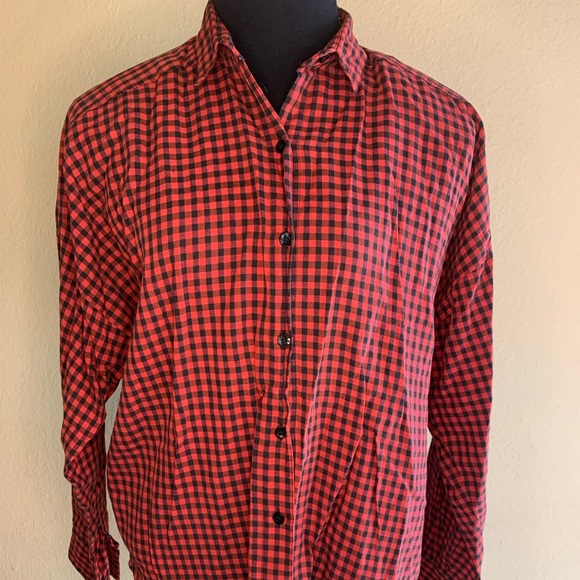 Big 80s Check Shirt Medium w/ Removable Shoulder pads Great Cond Poly. Cotton - Picture 1 of 7